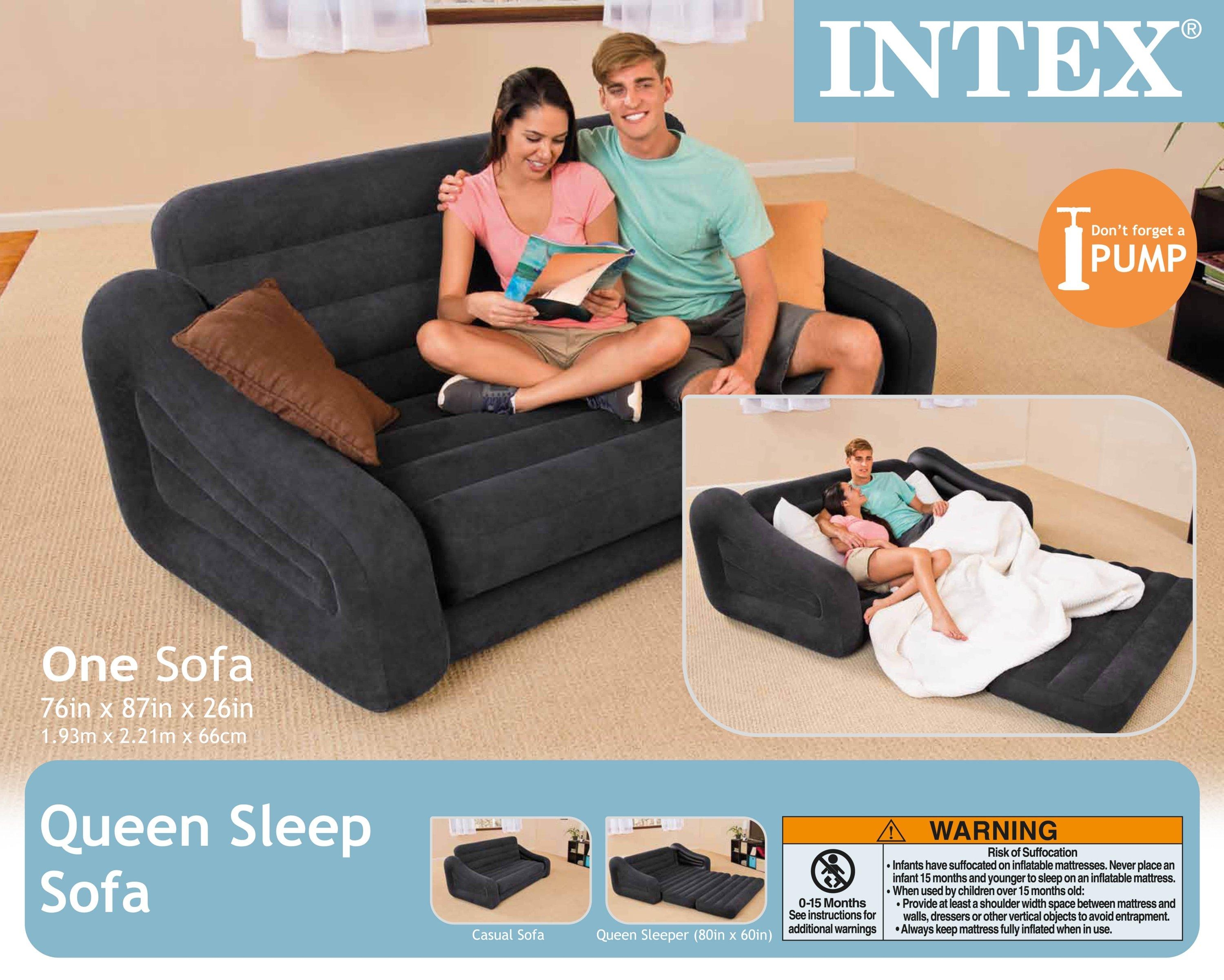 Intex Inflatable Pull Out Sofa & Queen Bed Mattress Sleeper W/ Ac Pertaining To Intex Sleep Sofas (Photo 1 of 20)