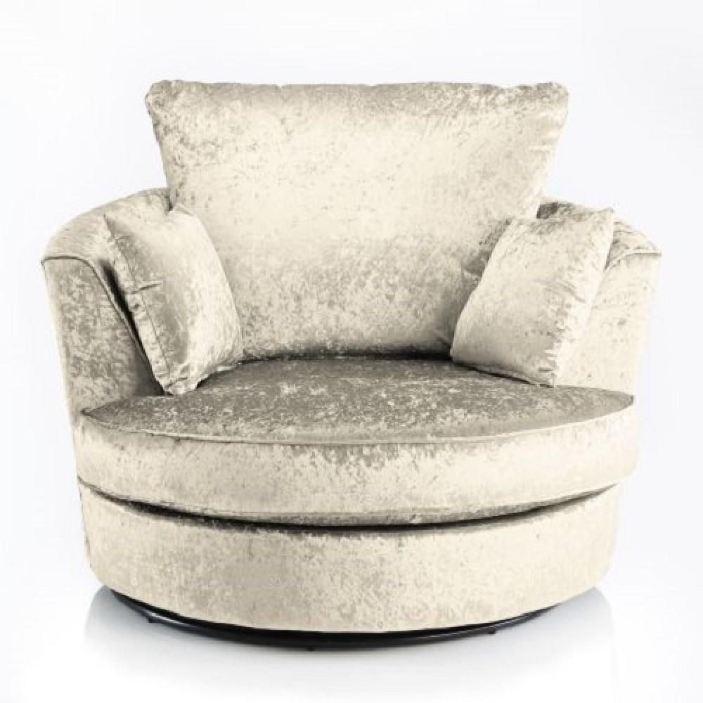 Joy Swivel Cuddle Chair Cream Fabric Crushed Velvet – 2 & 3 Seater With Regard To 3 Seater Sofa And Cuddle Chairs (View 5 of 20)