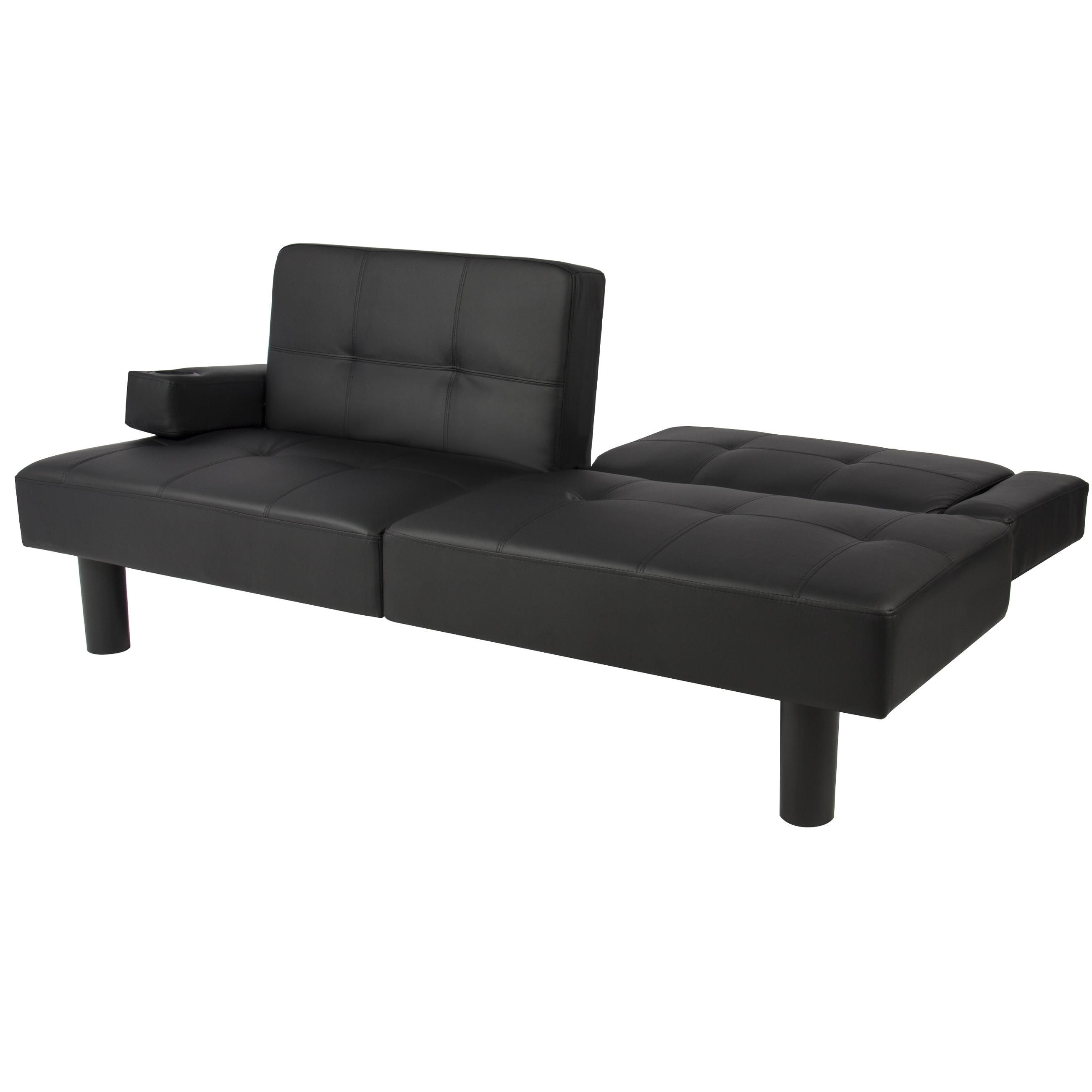 Leather Faux Fold Down Futon Sofa Bed Couch Sleeper Furniture Within Small Black Futon Sofa Beds (View 16 of 20)