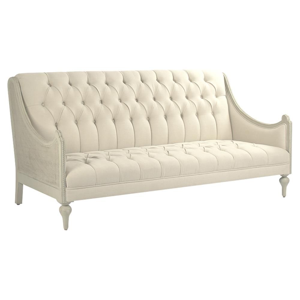 Livia French Country Tufted Linen Grey Wash Cream Cotton Sofa Throughout Tufted Linen Sofas (View 8 of 20)