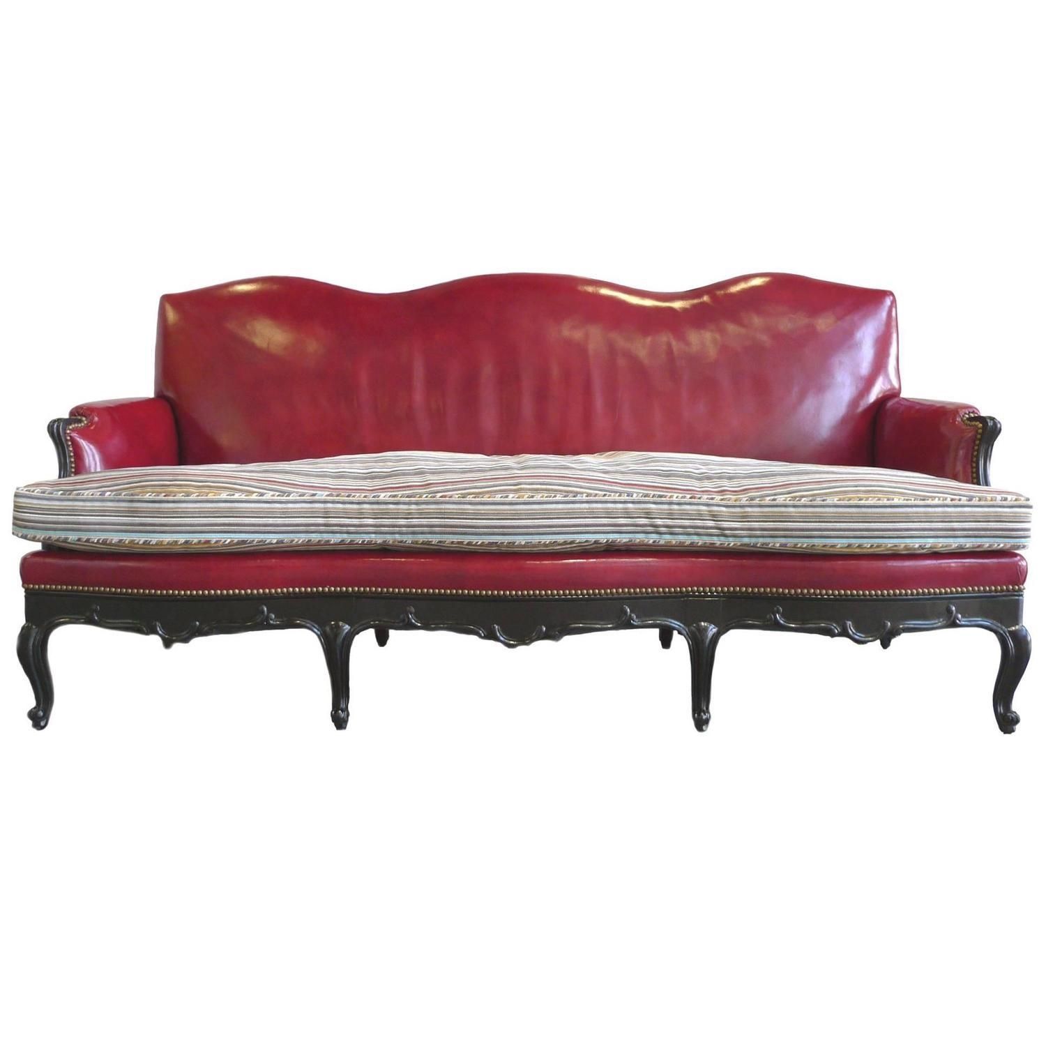 Louis Xv Style Red Leather Camelback Sofa With Paul Smith Fabric Regarding Camelback Leather Sofas (View 15 of 20)