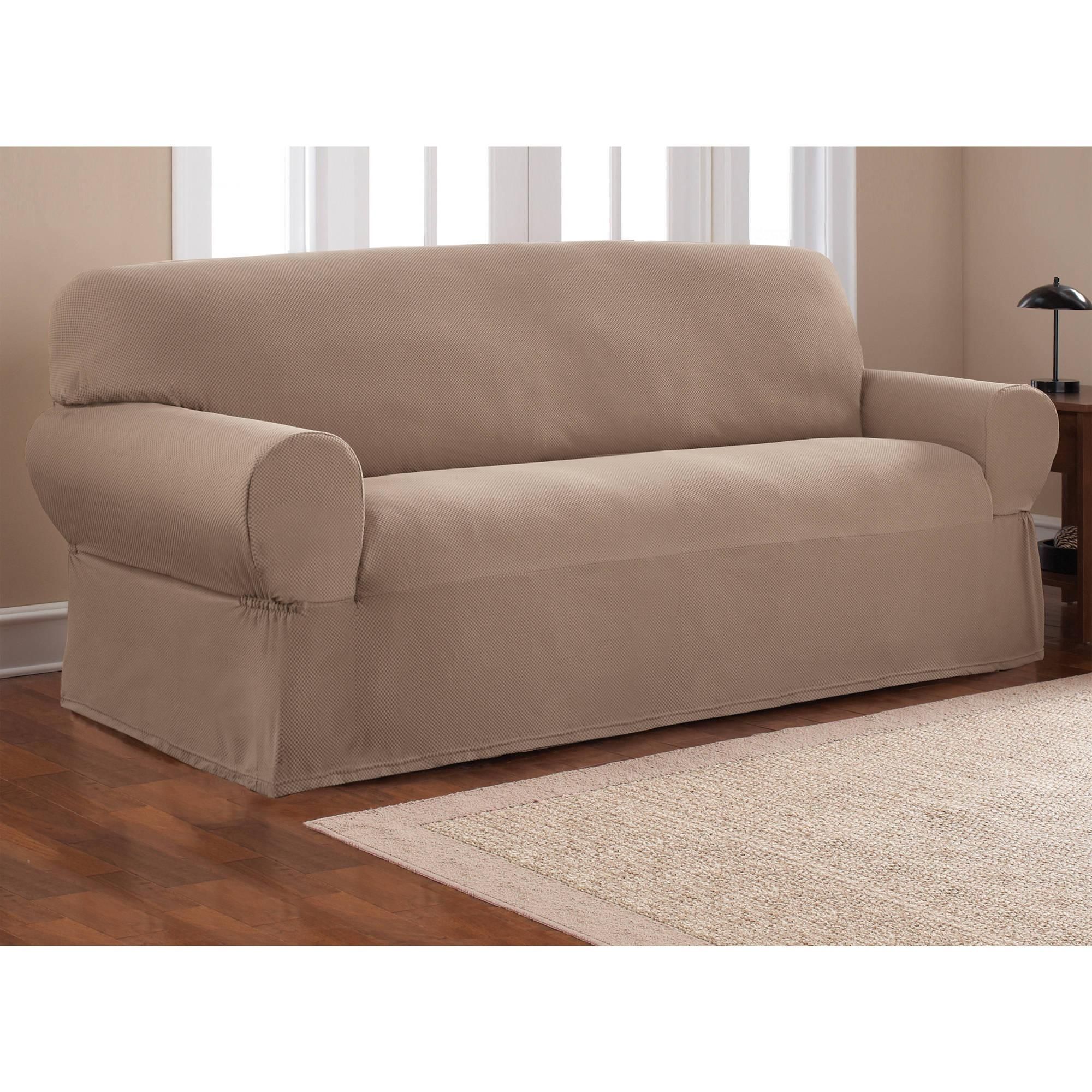 Mainstays 1 Piece Stretch Fabric Sofa Slipcover – Walmart In T Cushion Slipcovers For Large Sofas (View 10 of 20)