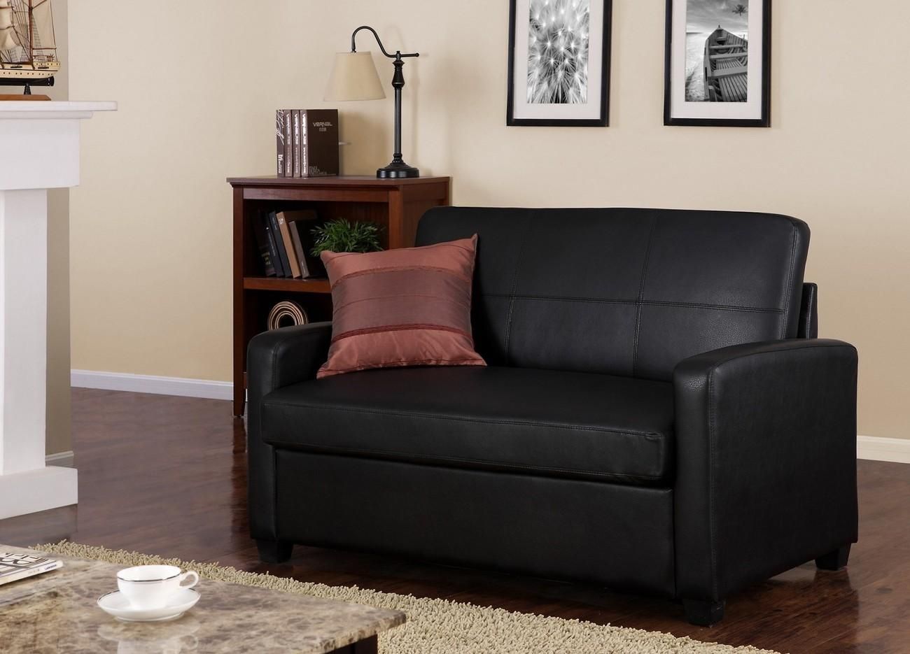 Mainstays | Black Faux Leather Sleeper Sofa With Regard To Faux Leather Sleeper Sofas (View 1 of 20)