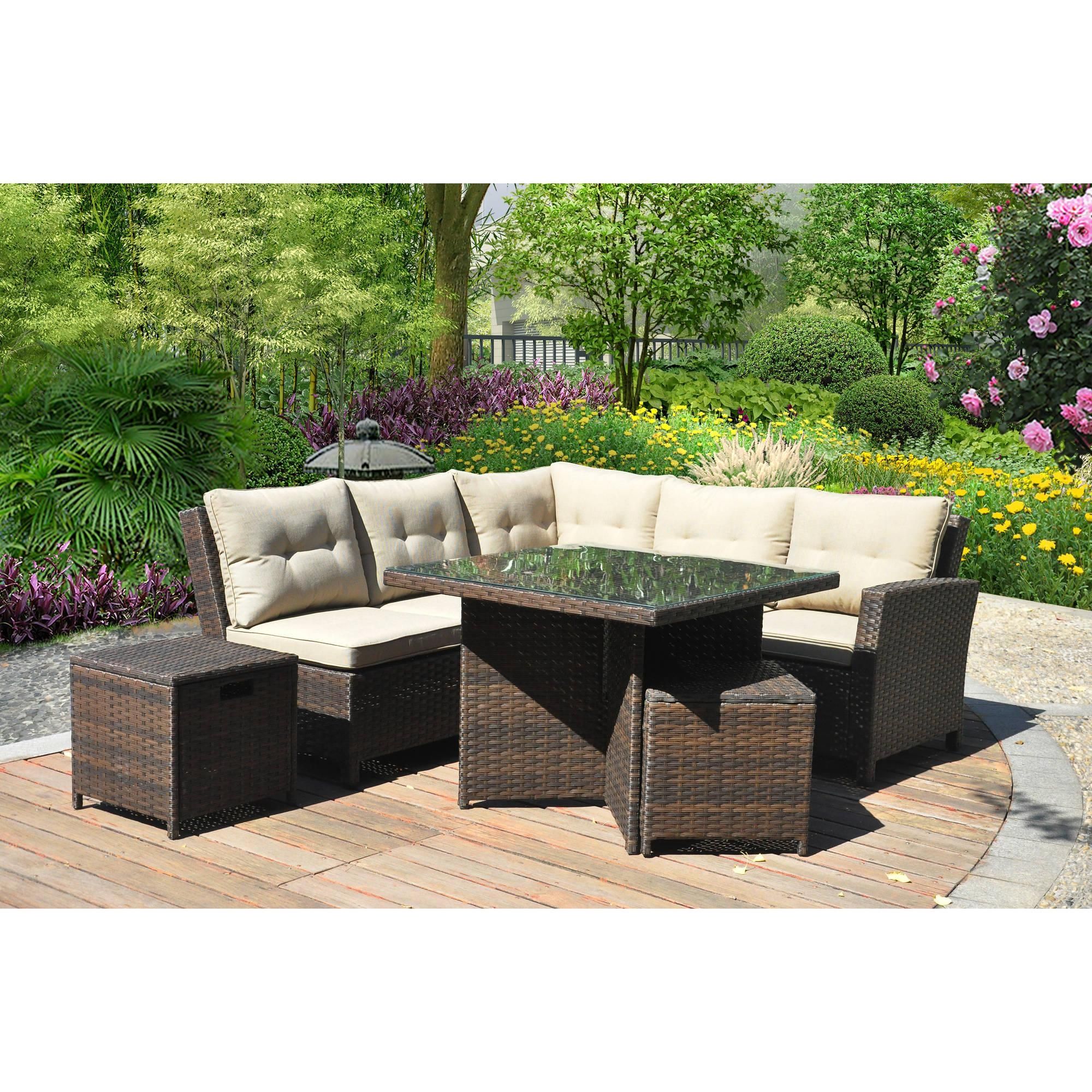 Mainstays Ragan Meadow Ii 7 Piece Outdoor Sectional Sofa, Seats 5 Inside Outdoor Sofa Chairs (View 9 of 20)