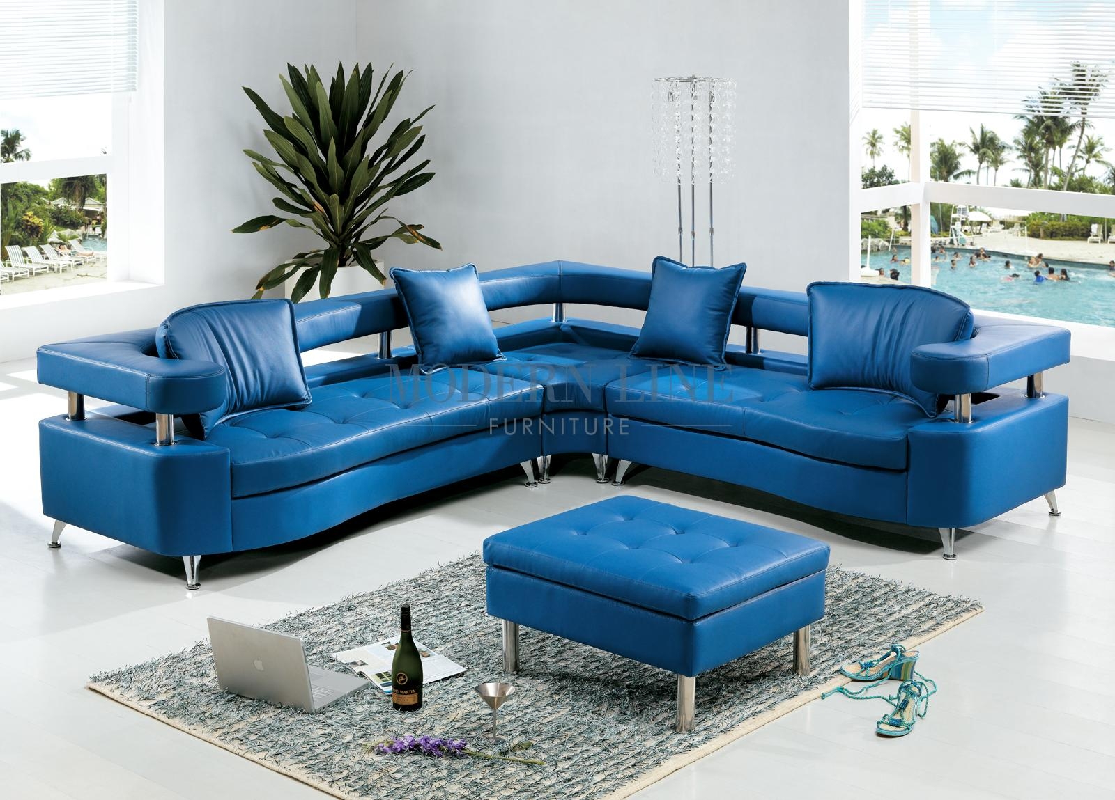 Modern Line Furniture – Commercial Furniture – Custom Made Inside Blue Leather Sectional Sofas (Photo 1 of 20)