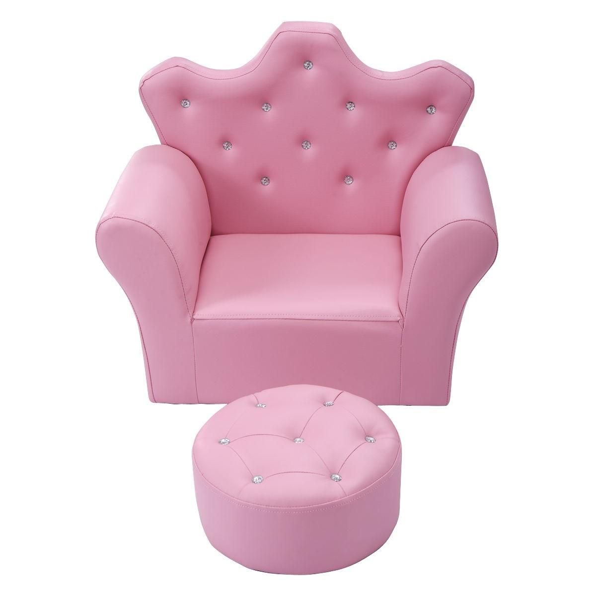 Pink Kids Sofa Armrest Couch With Ottoman – Sofas – Furniture Pertaining To Sofa Chair With Ottoman (View 14 of 20)