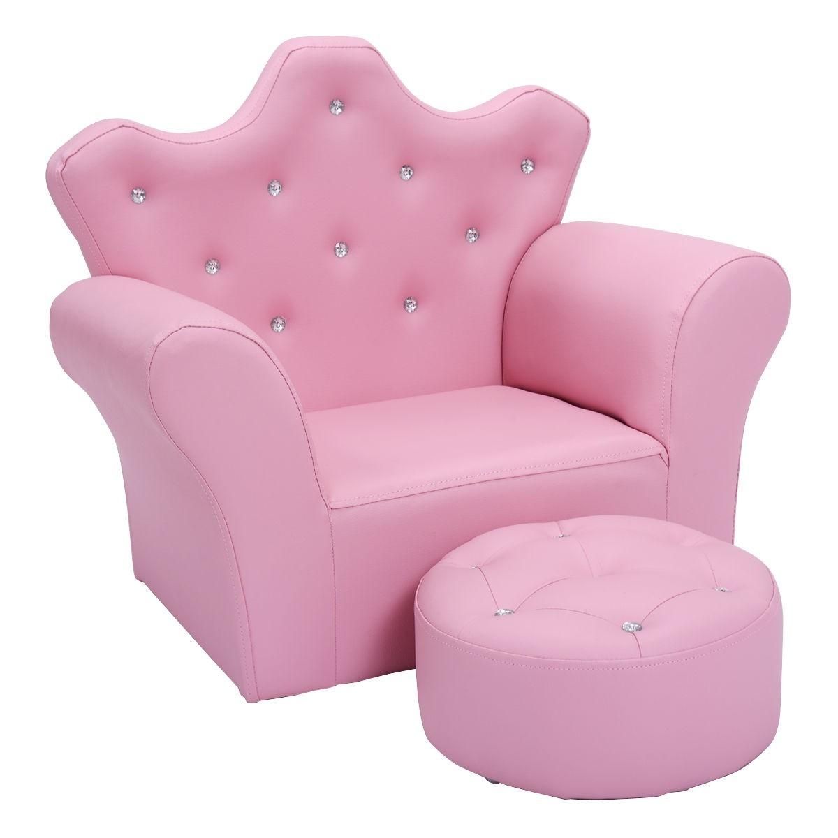 Pink Kids Sofa Armrest Couch With Ottoman – Sofas – Furniture Regarding Sofa Chair With Ottoman (View 9 of 20)