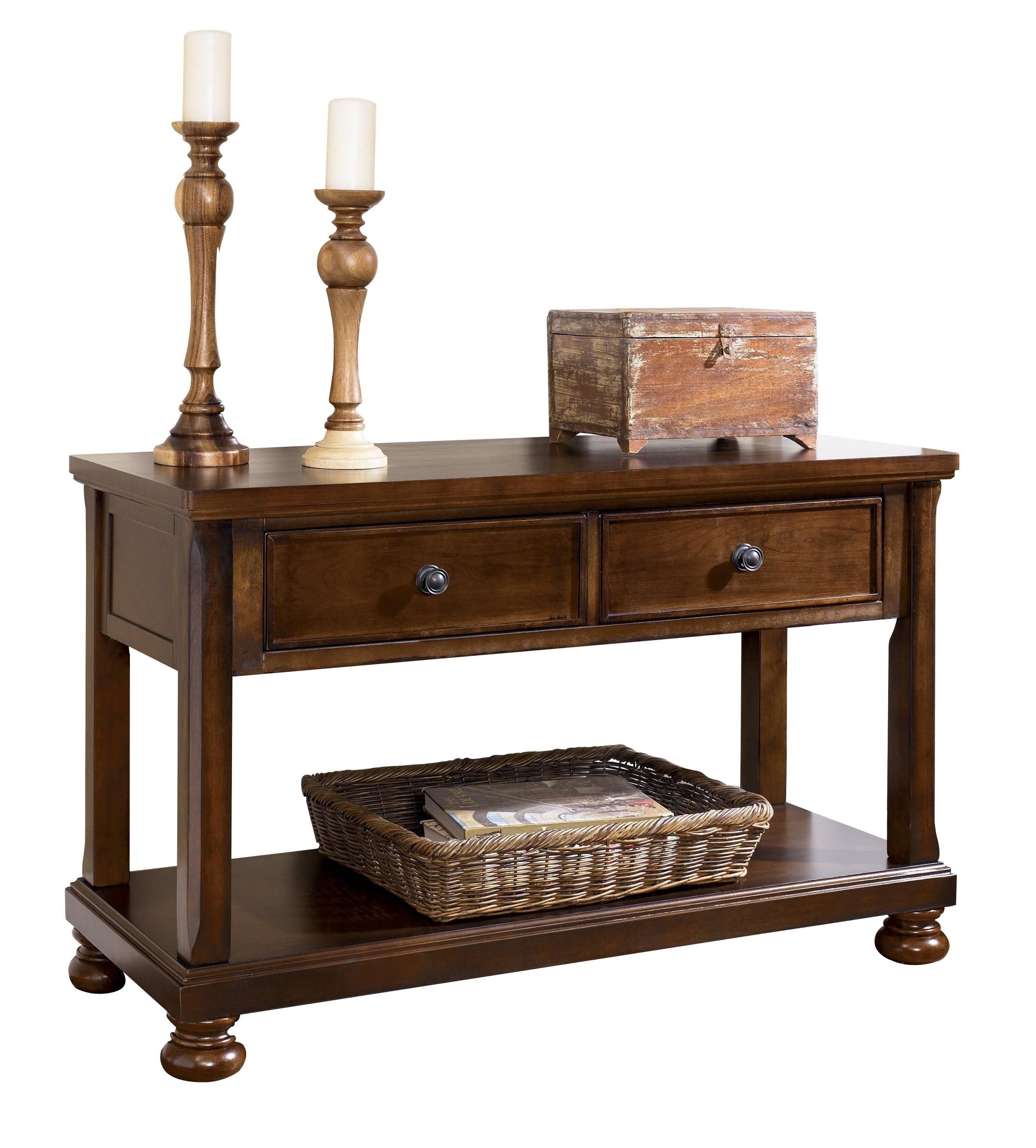 Porter Traditional Rustic Brown Wood Sofa Console Table W/storage Within Sofa Tables With Storages (View 15 of 20)