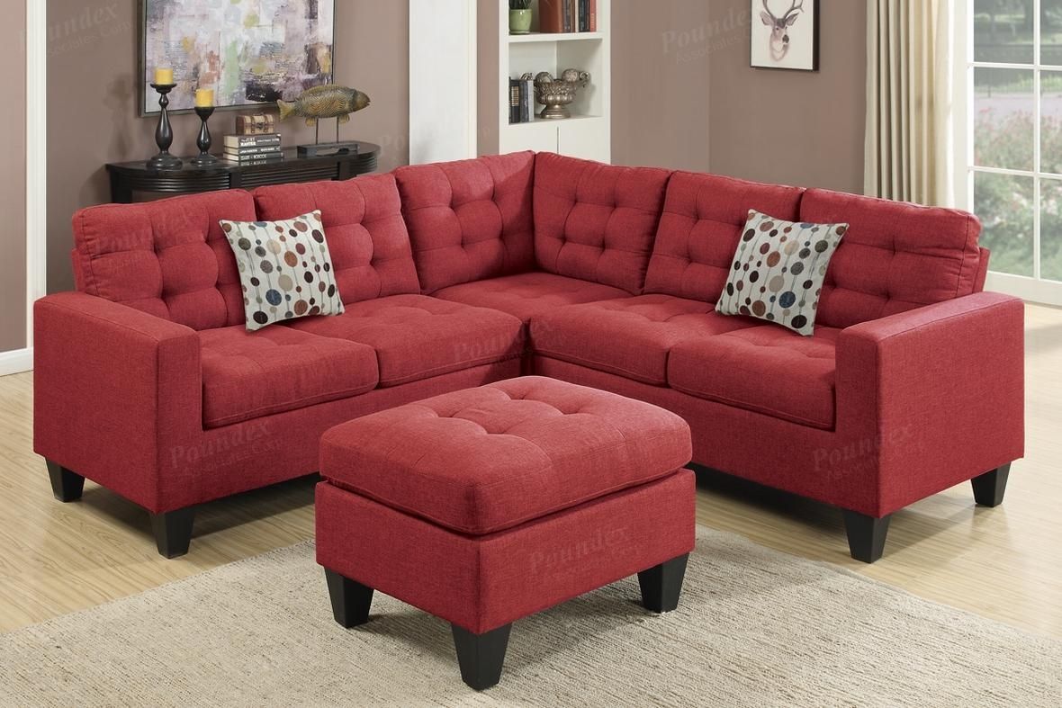 Red Fabric Sectional Sofa And Ottoman – Steal A Sofa Furniture Pertaining To Sofa Chair With Ottoman (View 8 of 20)