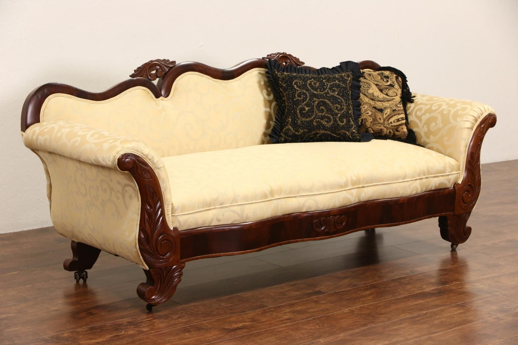 Sold – Empire 1840 Antique Carved Mahogany Sofa, New Upholstery With Antique Sofa Chairs (View 18 of 20)