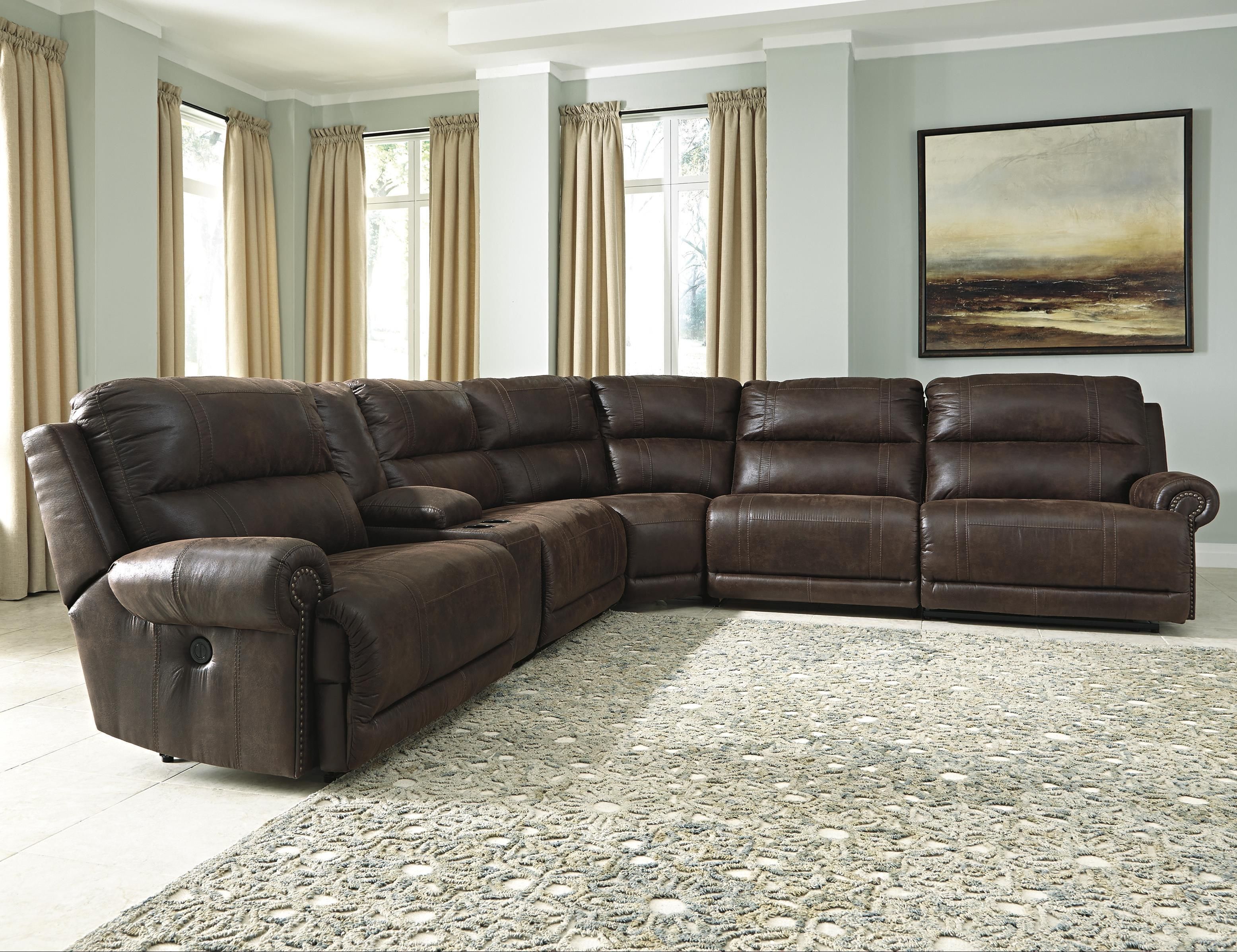 Styleline Luttrell 6 Piece Reclining Sectional With Console – Efo For 6 Piece Leather Sectional Sofa (View 5 of 15)