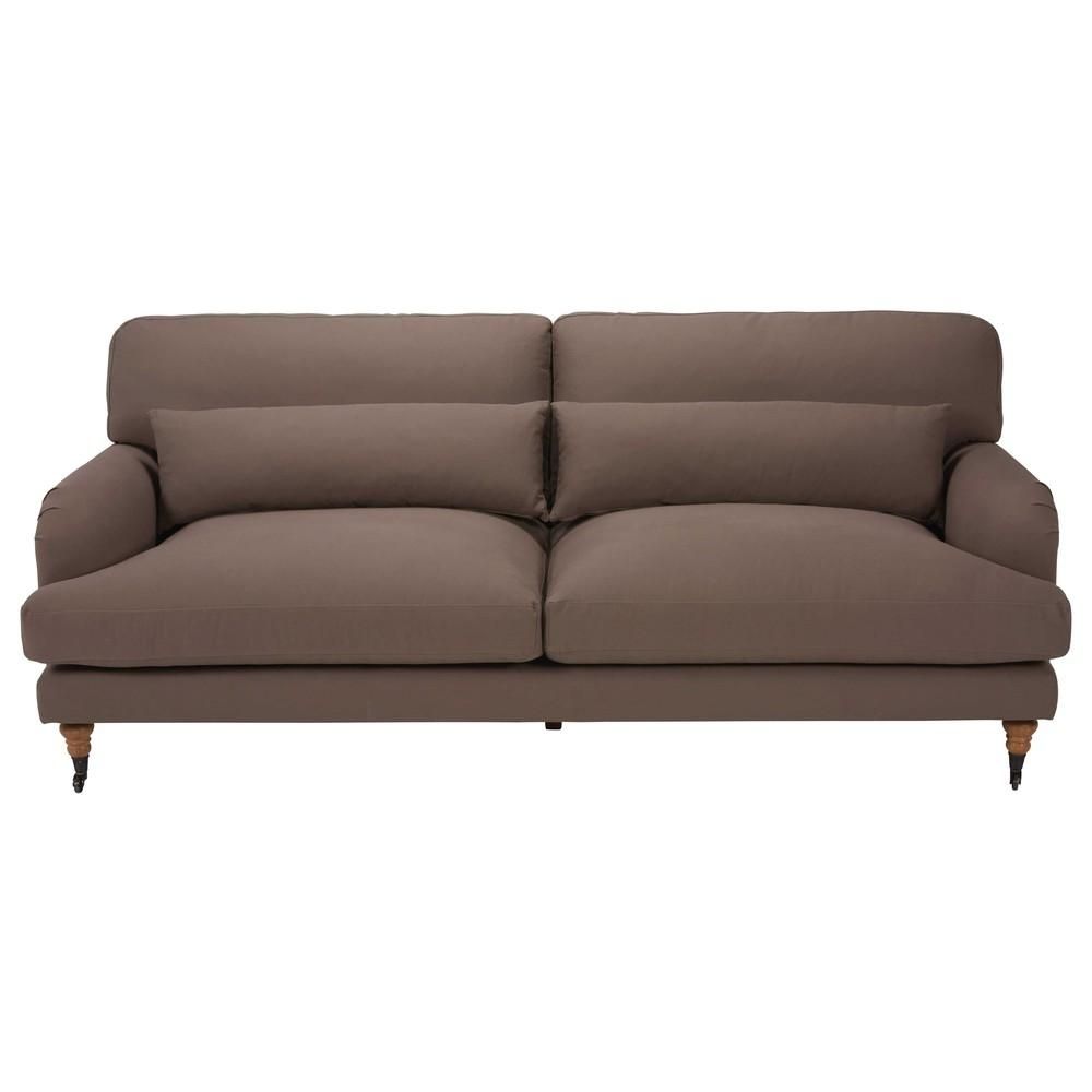 Taupe 3 Seater Cotton Sofa With Casters Anselme | Maisons Du Monde Regarding Casters Sofas (View 18 of 20)