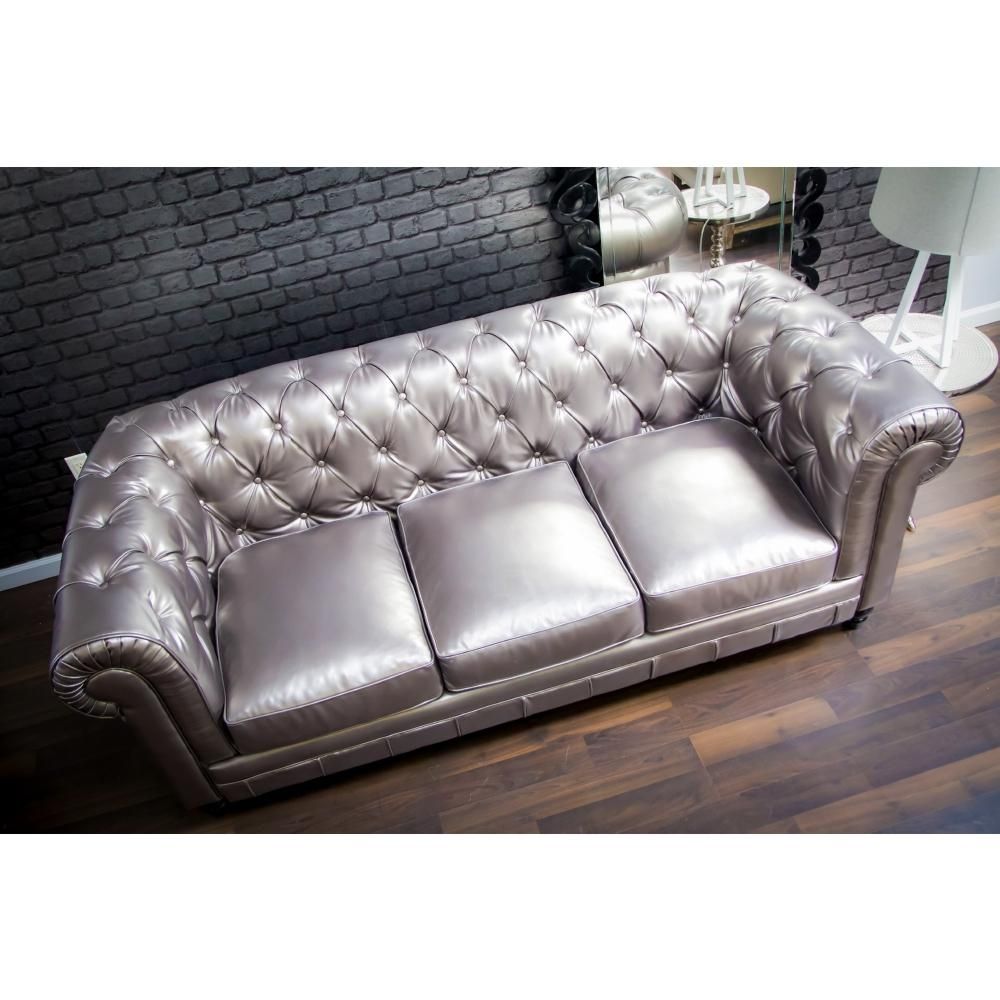Tov Furniture Tov S24 Zahara Tufted Silver Leather Sofa W/ Roll Back Inside Silver Tufted Sofas (View 1 of 20)