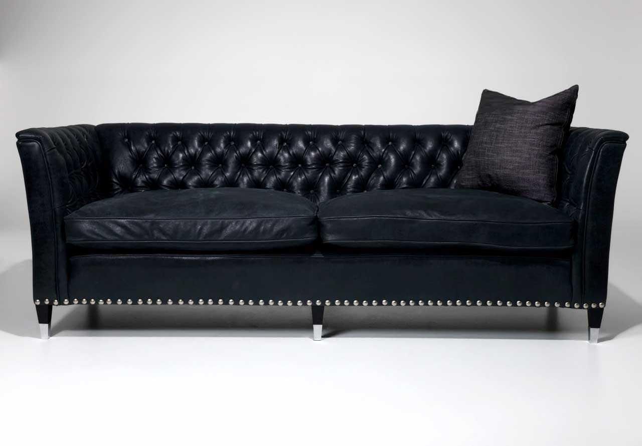 Traditional Sofa / Leather / 3 Seater / Black – Florence – Orior In Florence Leather Sofas (View 15 of 20)