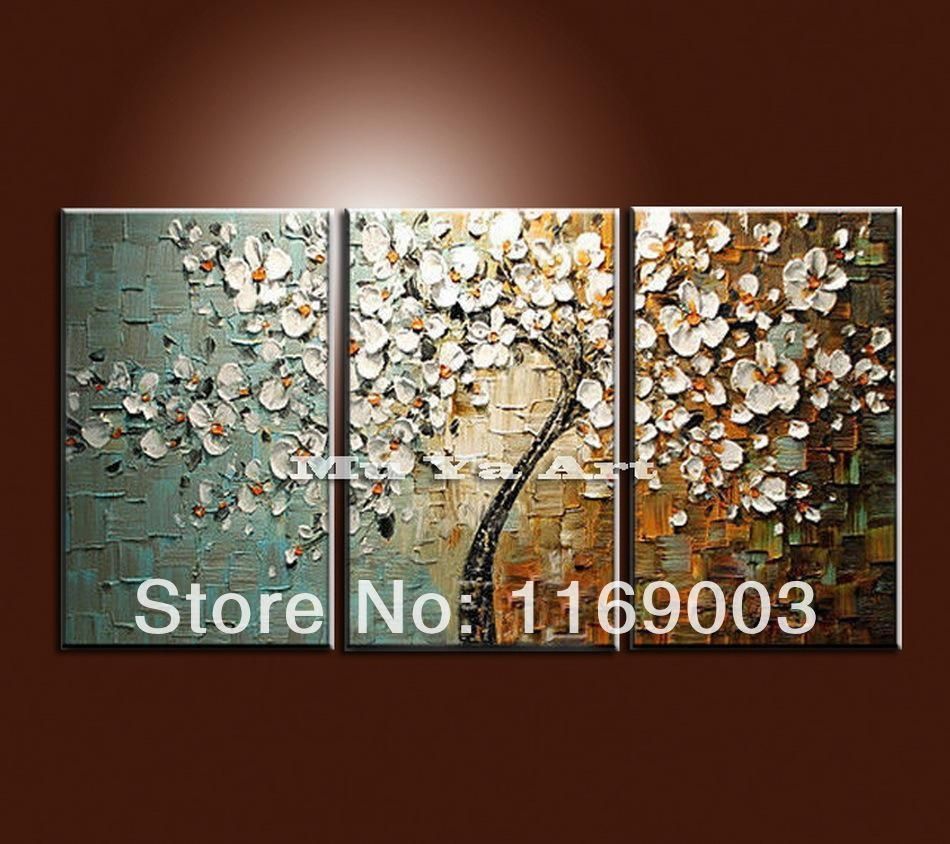 2017 Large 3 Panel Wall Art Abstract White Flower Tree Of Life With Regard To Large Canvas Wall Art Sets (View 15 of 20)