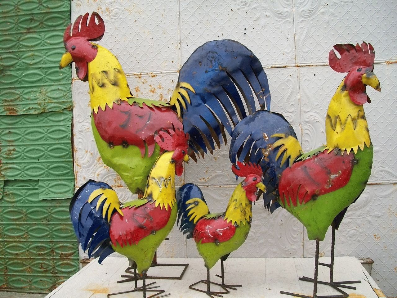 49" Colorful Metal Rooster – Upcycled Mexican Yard Art Regarding Mexican Metal Art (View 14 of 20)