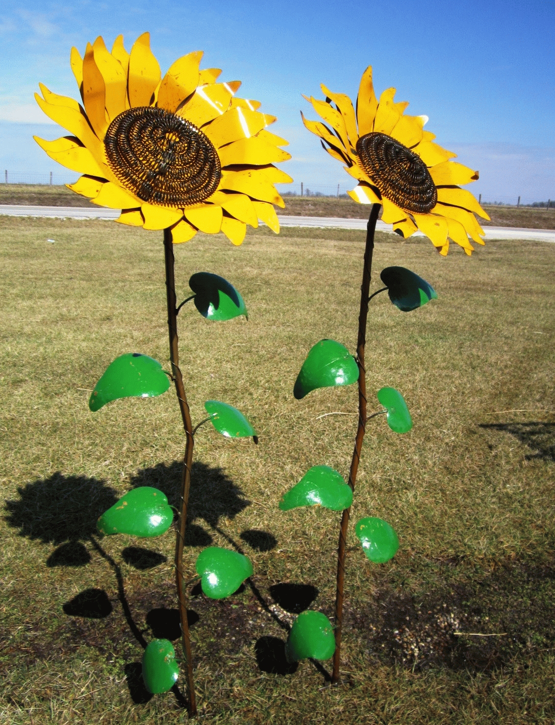 67" Recycled Metal Giant Sunflower Stake – Yard Decor Throughout Metal Sunflower Yard Art (Photo 1 of 20)