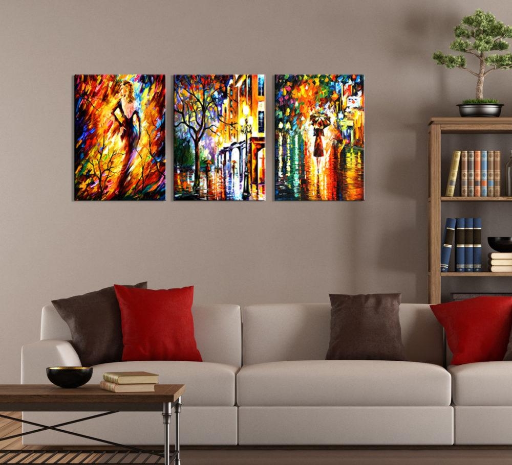 Abstract Night City Painting 3 Piece Wall Art With 3 Piece Abstract Wall Art (Photo 1 of 20)