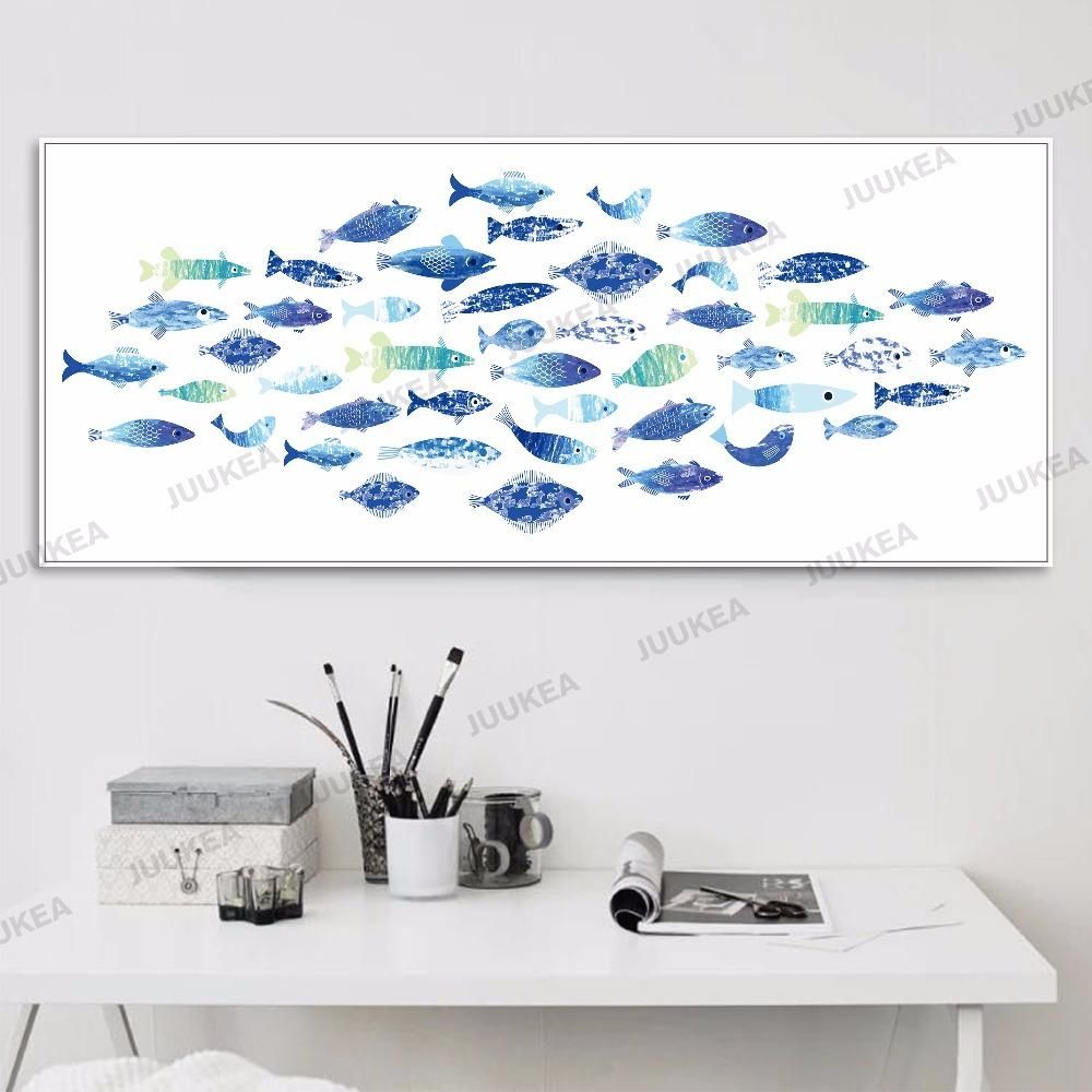 Aliexpress : Buy Large Size Nordic Blue Kawaii Shoal Of Fish Within Fish Shoal Wall Art (View 17 of 20)