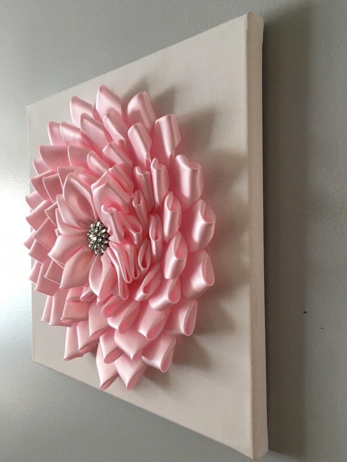 Baby Pink Kanzashi Flower Wall Art 12x12 For Pink Flower Wall Art (Photo 1 of 20)