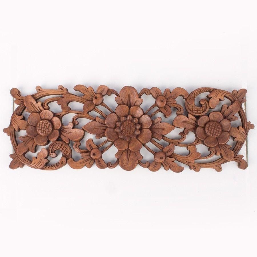 Balinese Traditional Lotus Flower Carved Wood Panel Bali Wall Art In Balinese Wall Art (View 8 of 20)