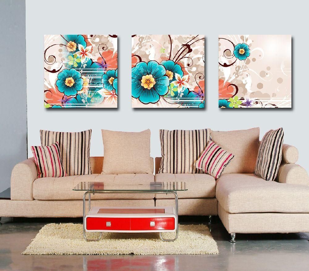 Beautiful Flowers Pictures 3 Panels Painting Printed On Canvas Inside 48x48 Canvas Wall Art (Photo 1 of 20)