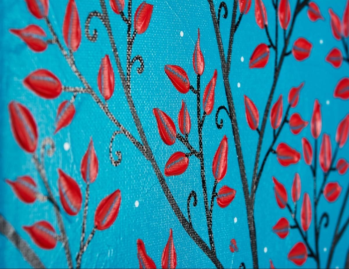 Beautiful Lifeqiqigallery 36"x16" Original Tree And Love Birds Within Turquoise And Black Wall Art (View 6 of 20)