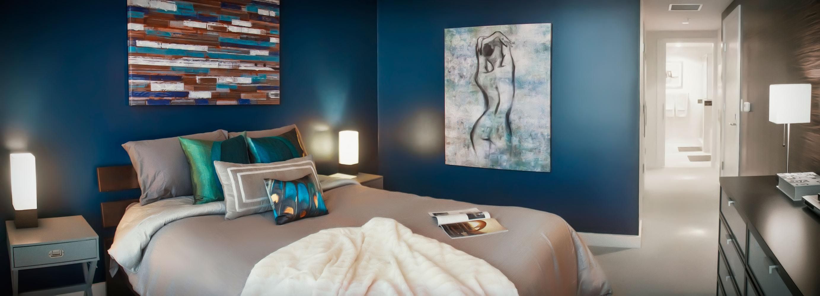 Bedroom: Abstract Navy Blue Painting In Bedroom Art Design Mixed In Blue And Cream Wall Art (View 7 of 20)