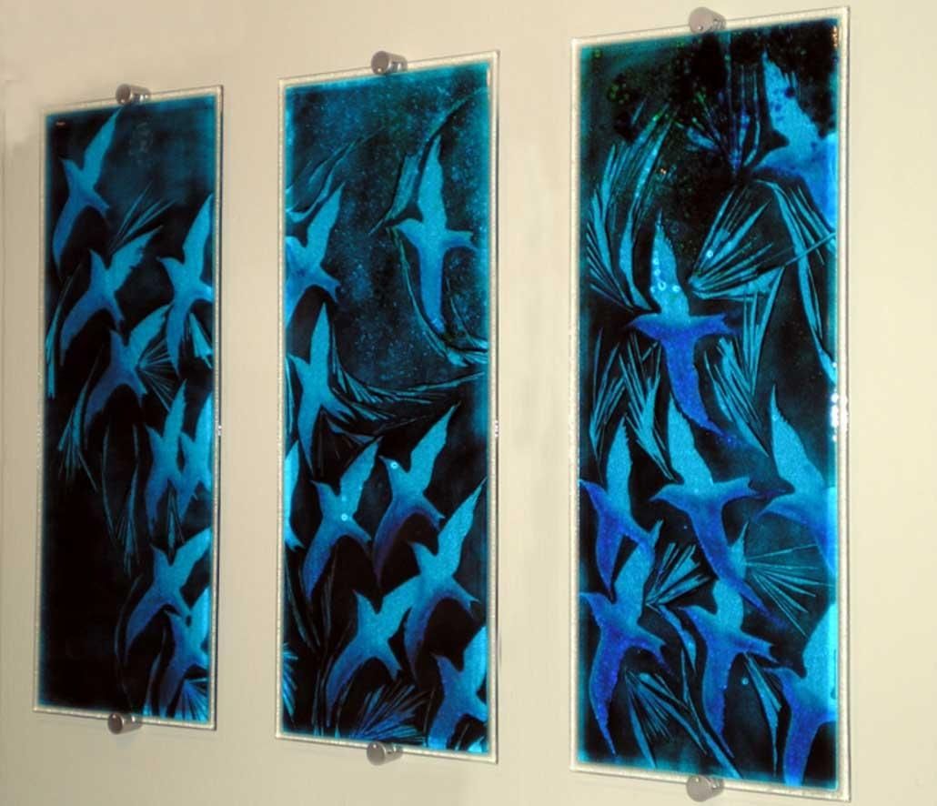Birds Glass Wall Art Panels With Blue Color Ideas | Home Interior For Glass Wall Art Panels (View 16 of 20)