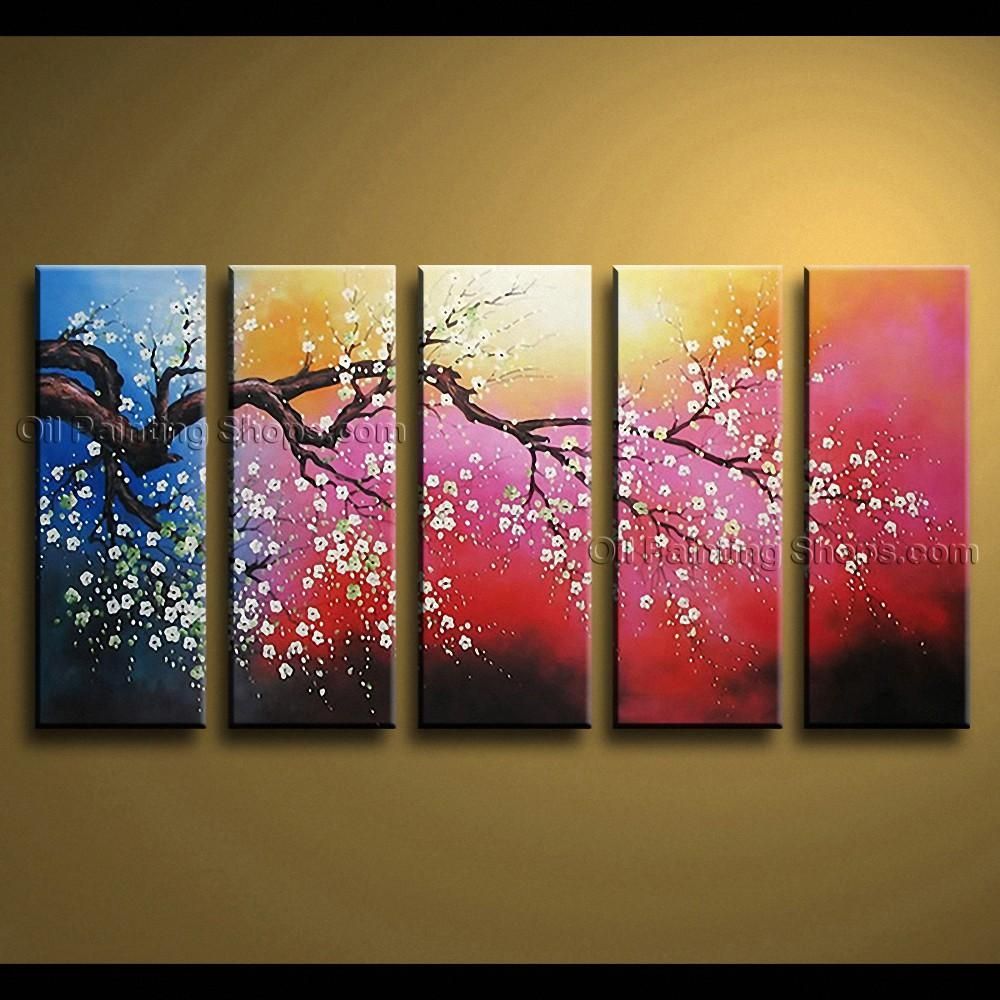 Contemporary Wall Art Floral Painting Cherry Blossom Oil On Canvas Intended For Large Modern Wall Art (View 6 of 20)