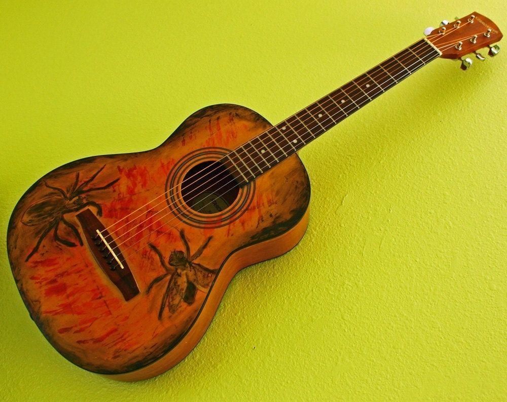 Custom Playable Guitar Wall Art With Spider Versus Fly Design Pertaining To Guitar Metal Wall Art (View 7 of 20)