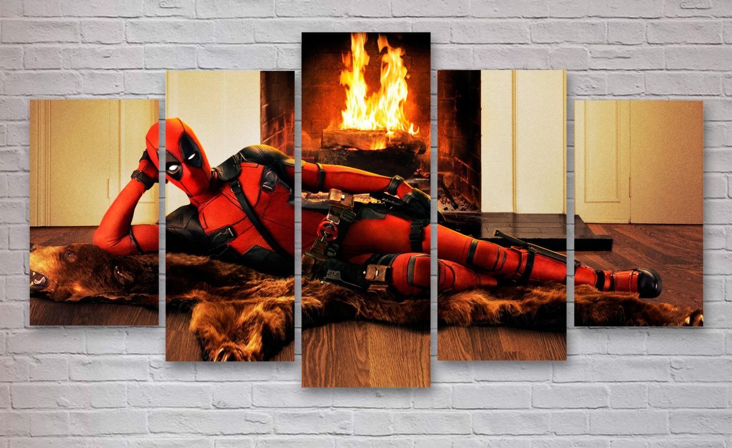 Deadpool Movie 5 Panel / Piece Canvas Wall Art Office Intended For Multiple Panel Wall Art (Photo 11 of 20)
