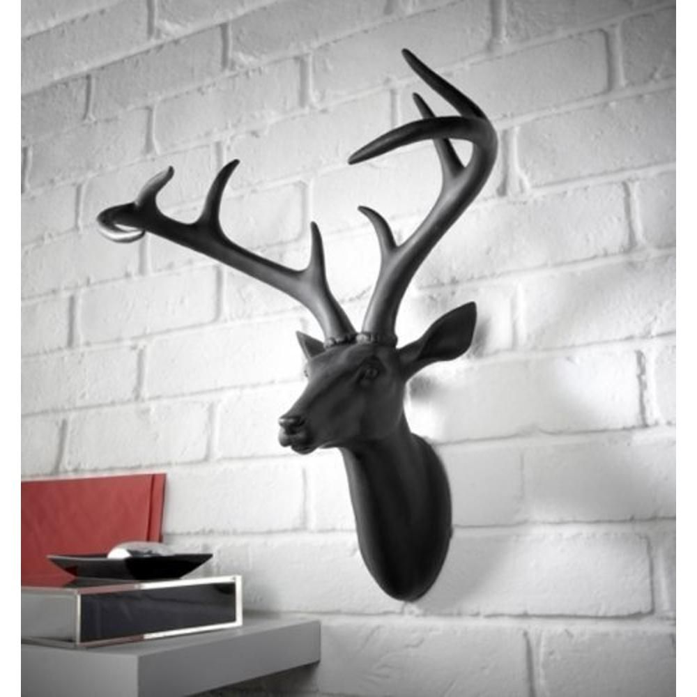 Deer Stag Head Decorative Mounted Resin Wall Art Black 008152 Within Stag Wall Art (View 5 of 20)