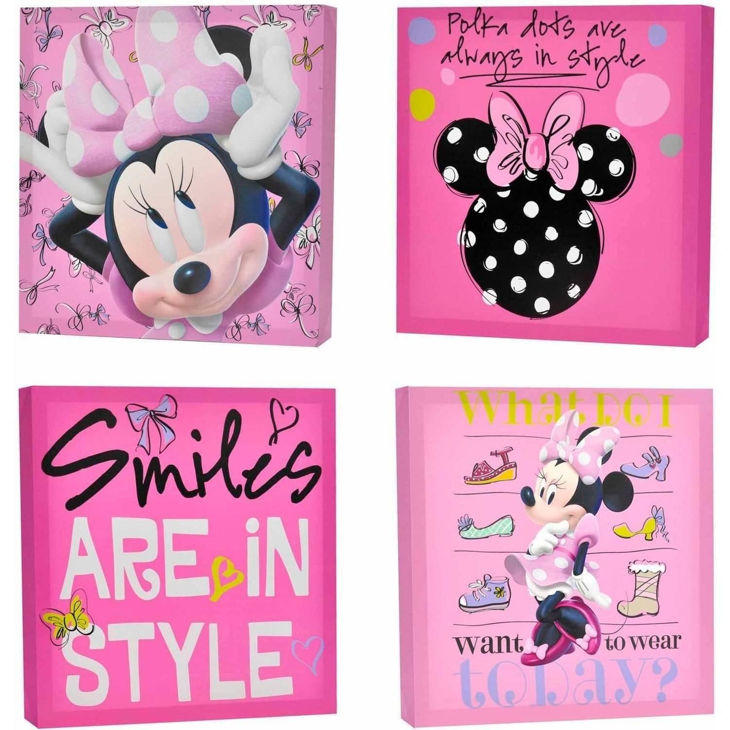 Disney Minnie Mouse 4 Pack Canvas Wall Art – Walmart With Disney Canvas Wall Art (View 18 of 20)