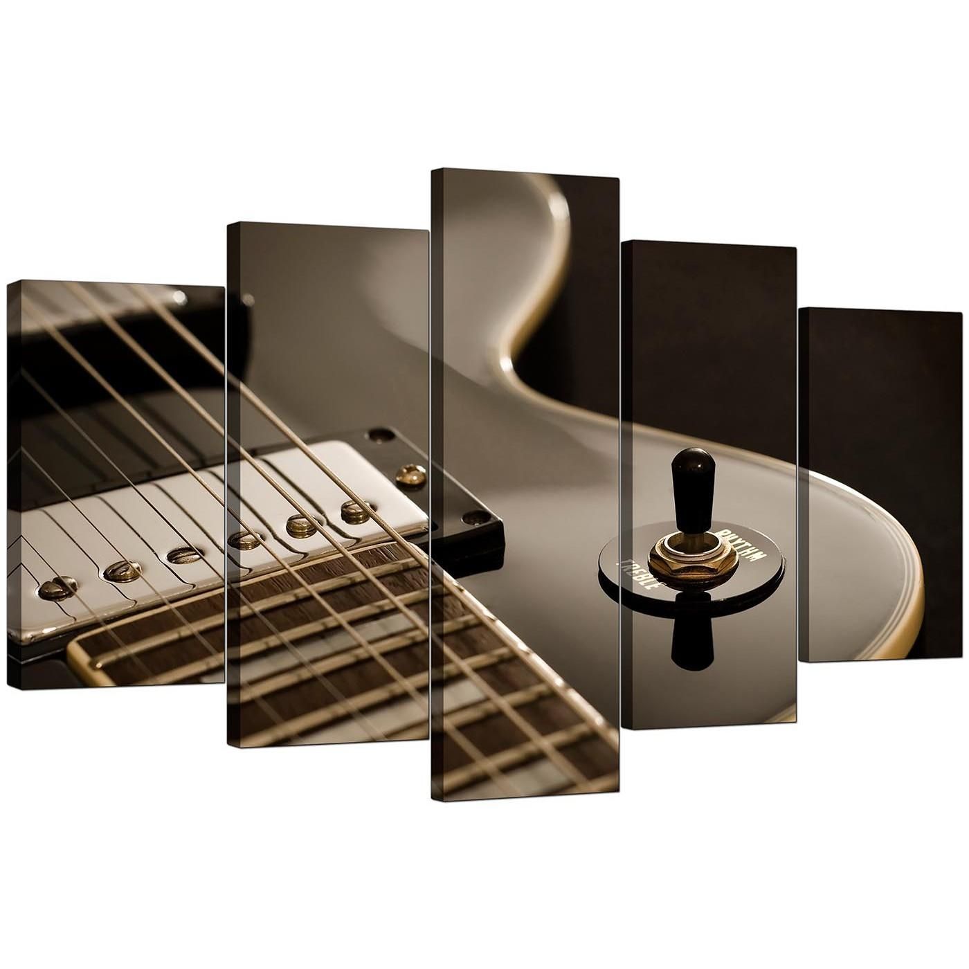 Extra Large Guitar Canvas Prints Uk 5 Piece In Black & White Regarding Guitar Canvas Wall Art (Photo 1 of 20)
