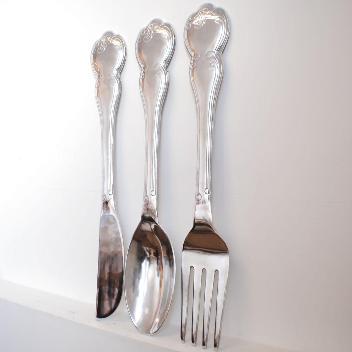 Extra Large Spoon | Fork | Knife | Cutlery Wall Set Throughout Oversized Cutlery Wall Art (View 1 of 20)