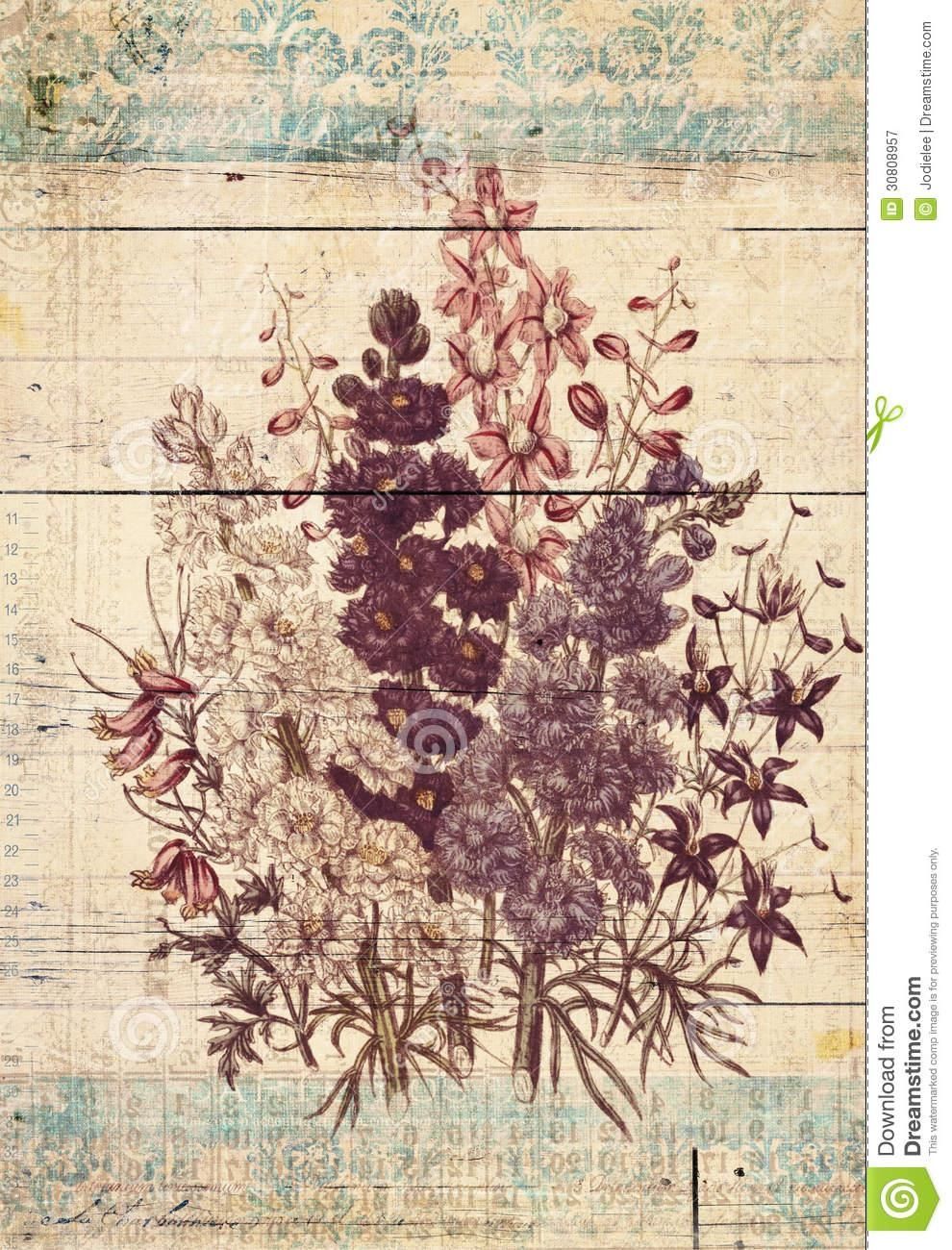 Flowers Botanical Vintage Style Wall Art With Textured Background With Vintage Style Wall Art (View 1 of 20)