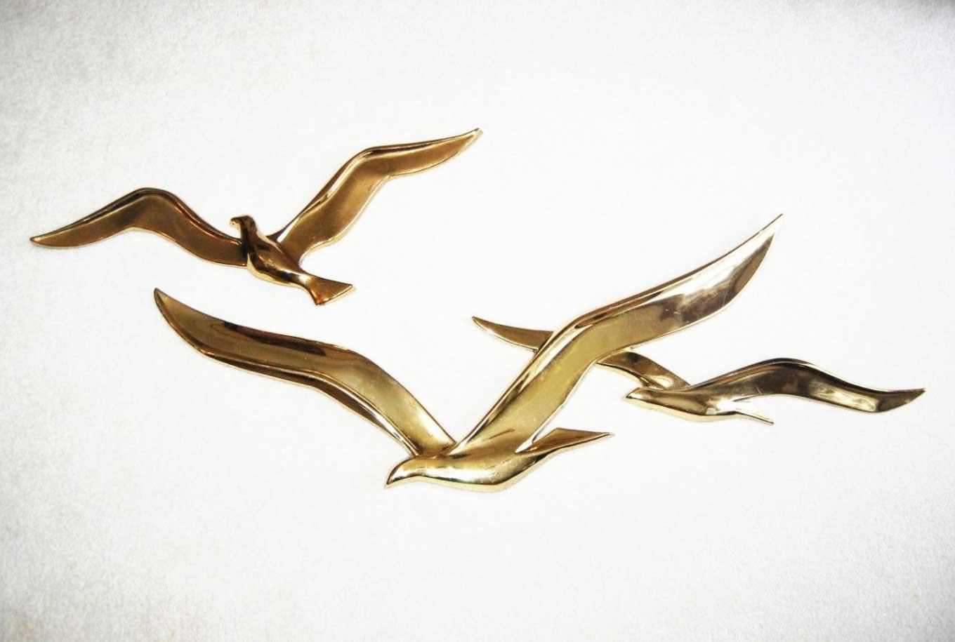 Flying Birds Metal Wall Art Gold Sculpture | Home Interior & Exterior In Metal Wall Art Flock Of Seagulls (View 16 of 20)