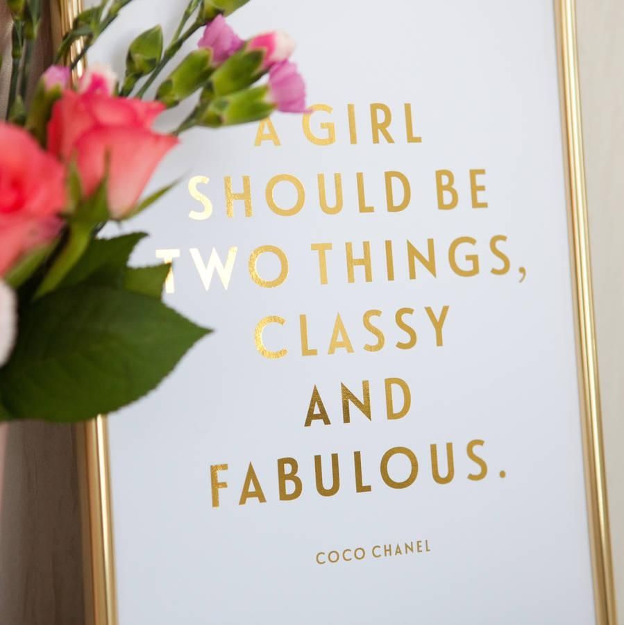 Foil 'classy And Fabulous' Coco Chanel Quote Printdottie Rocks For Coco Chanel Quotes Framed Wall Art (View 10 of 20)