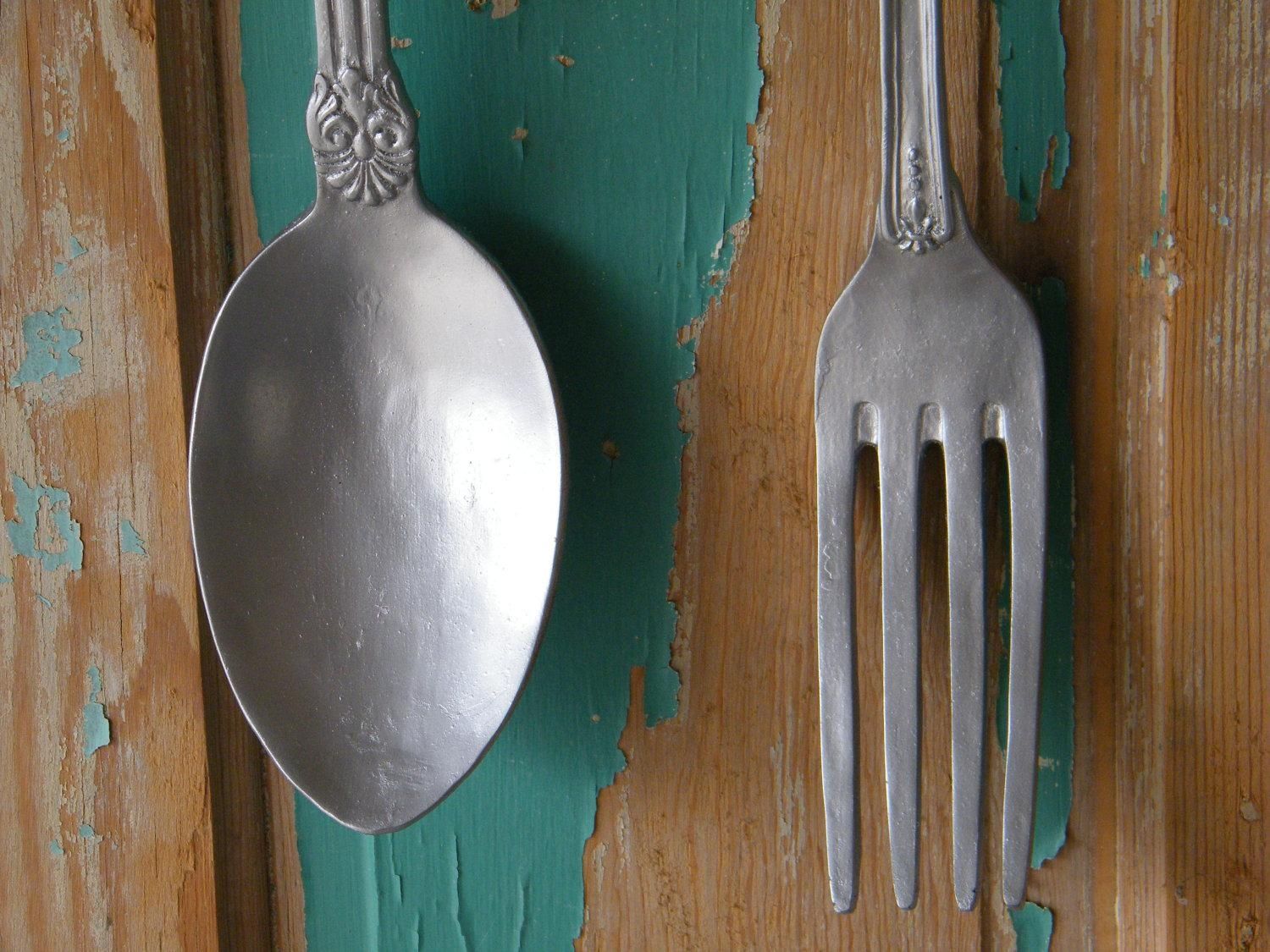 Fork And Spoon Wall Art Oversize Kitchen Art Fork And Spoon Intended For Oversized Cutlery Wall Art (View 5 of 20)