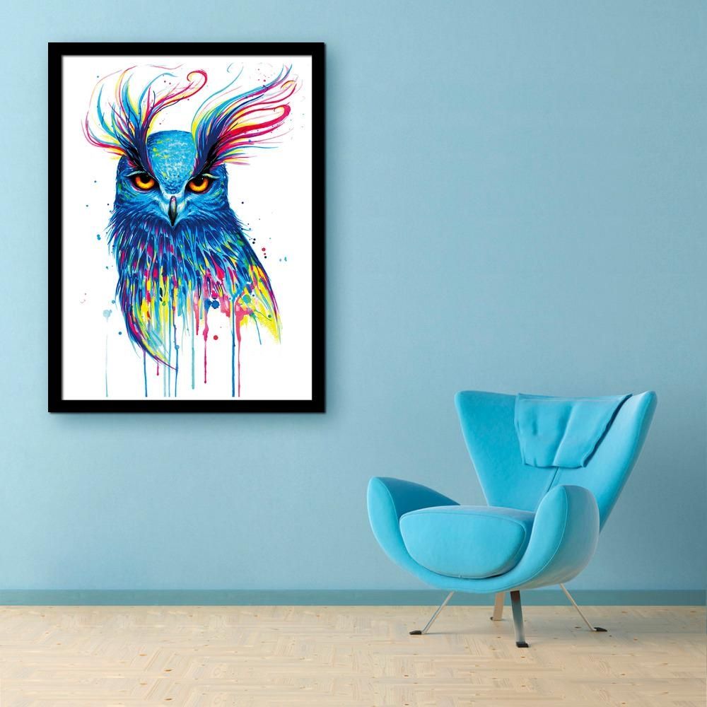 Free Shipping Framed Canvas Painting Art Colored Owl Painting Within Owl Framed Wall Art (View 1 of 20)
