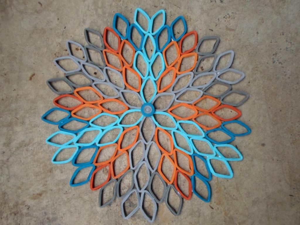 Gray Blue Orange Wall Art Paper Dahlia Wall Decor Blue Gray For Orange And Turquoise Wall Art (View 7 of 20)