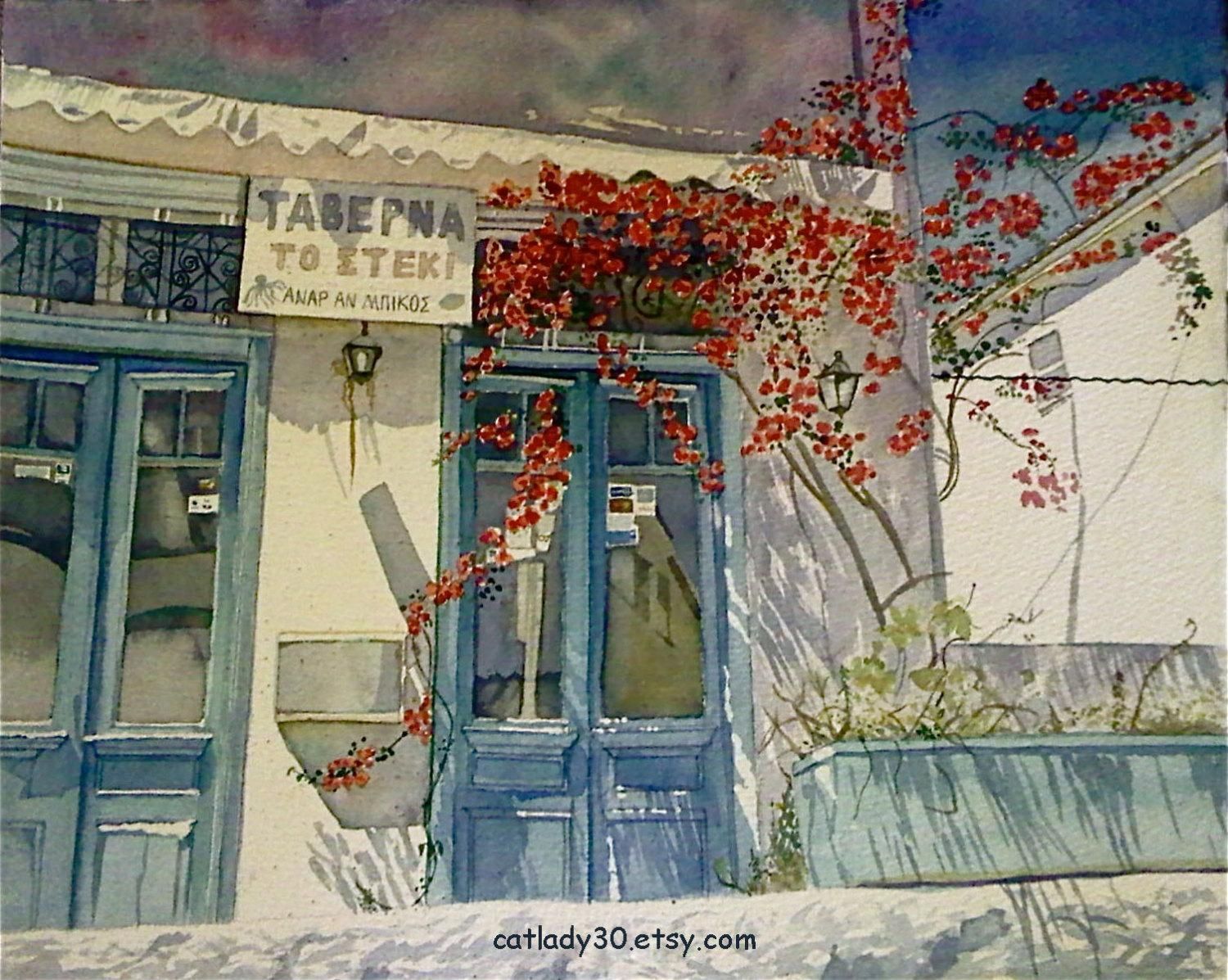 Greek Market Watercolor Print. Greece Painting (View 10 of 20)
