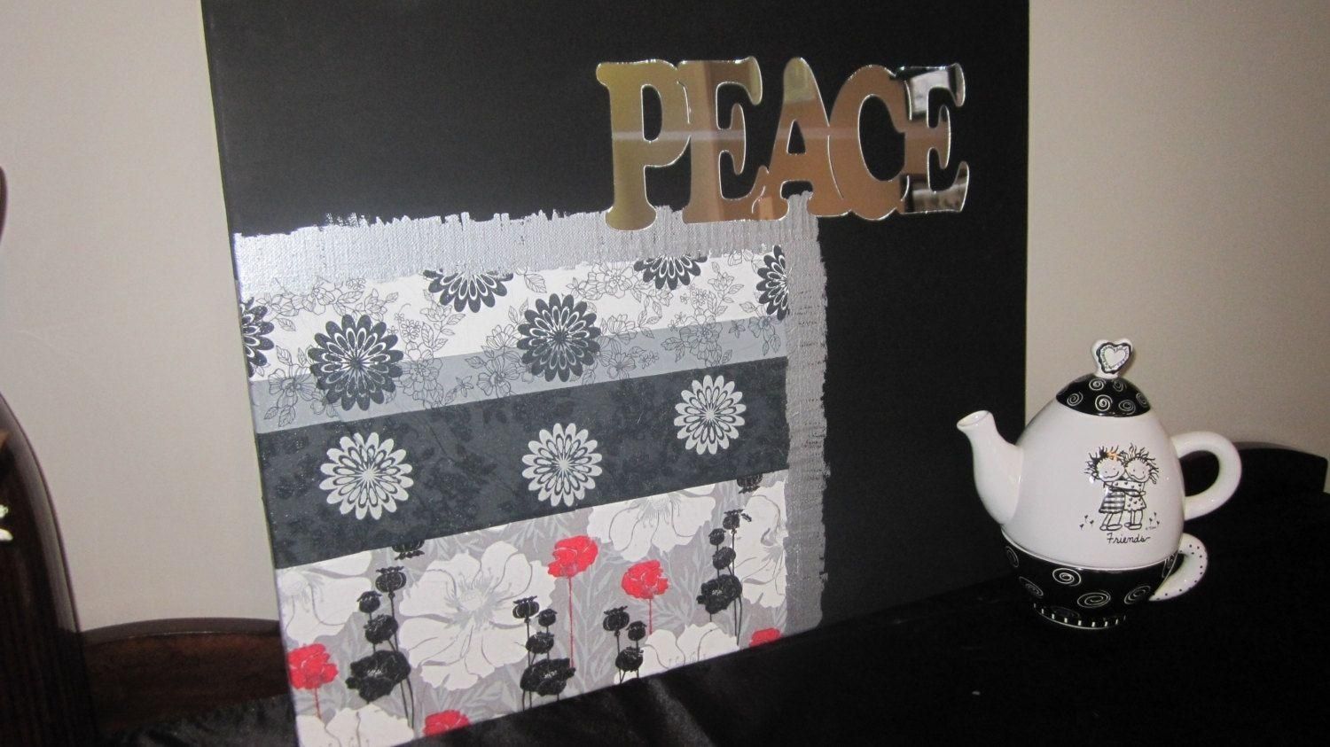 Handmade Peace And Love Wall Art Napkins Decoupage On Canvas 20 Inside Decoupage Wall Art (View 20 of 20)