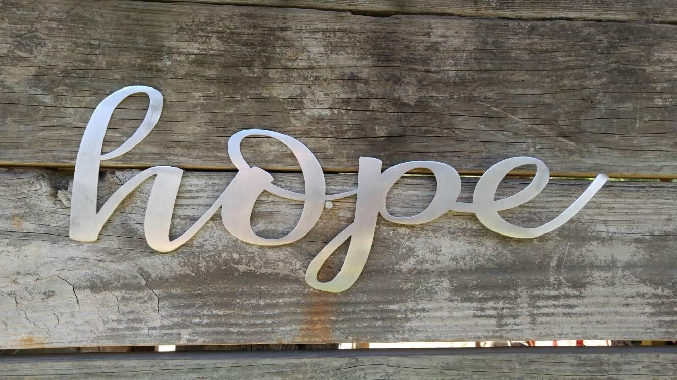 Hope Sign, Metal Farmhouse Sign, Metal Words, Metal Wall Art With Regard To Metal Word Wall Art (View 9 of 20)