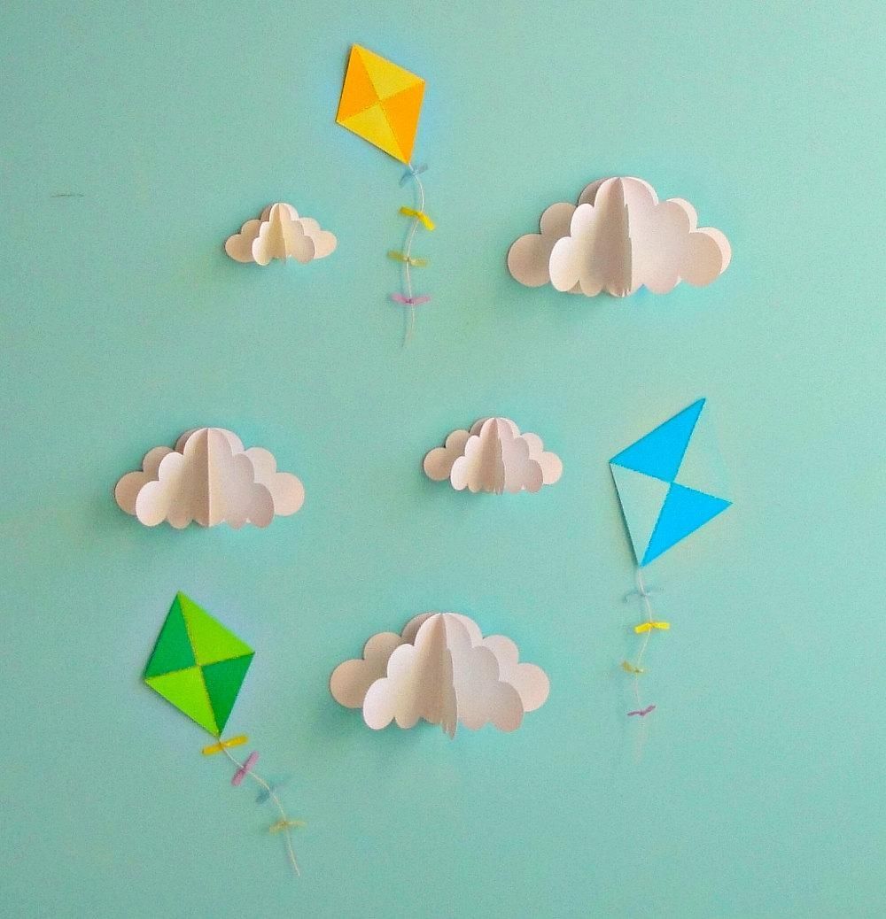 Kite Decals Paper Decals Wall Decals Wall Art 3d Paper With Regard To 3d Paper Wall Art (View 1 of 20)