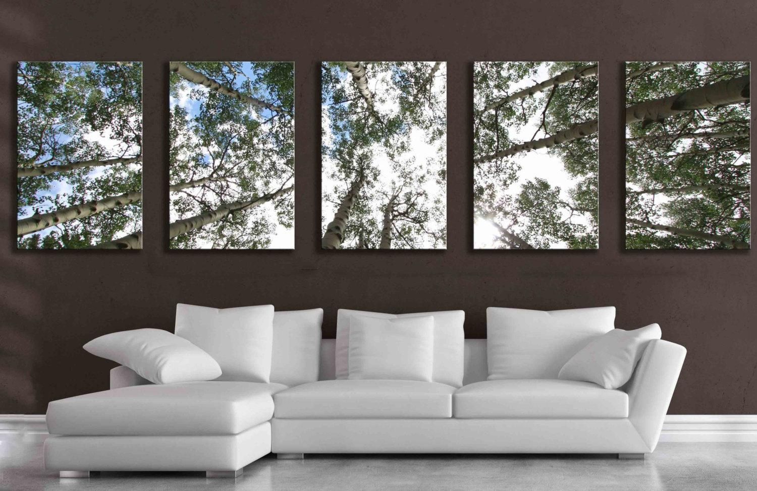 Large 5 Panel Wall Art Aspen Tree Canvas Decor Five Multipiece Regarding Aspen Tree Wall Art (View 5 of 20)