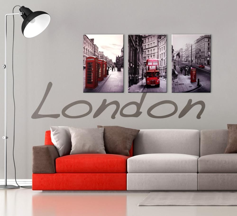 London Cityscape 3 Piece Printed Wall Art In Black And White Wall Art With Red (View 1 of 20)