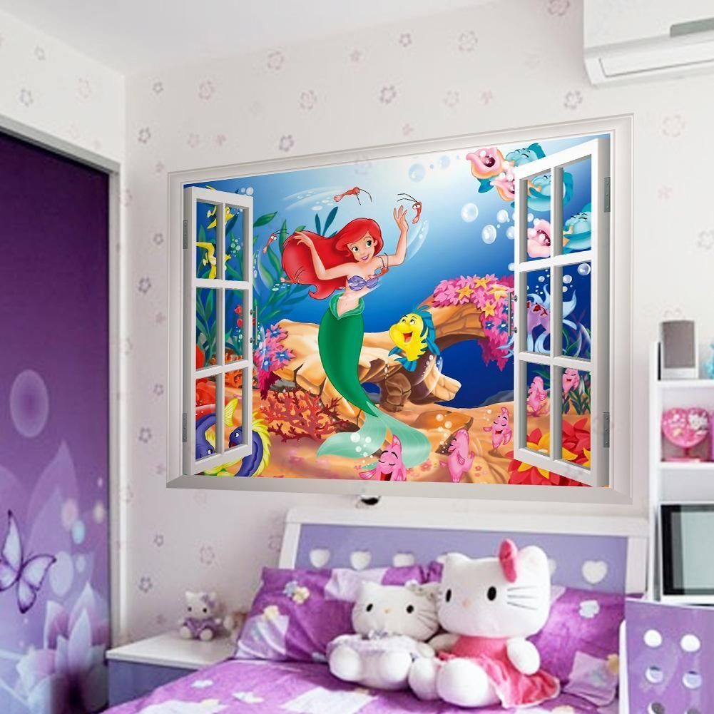 Mermaid Wall Stickers For Kids Rooms 3d Window Sticker Wall Art Inside Wall Art Stickers For Childrens Rooms (Photo 13 of 20)