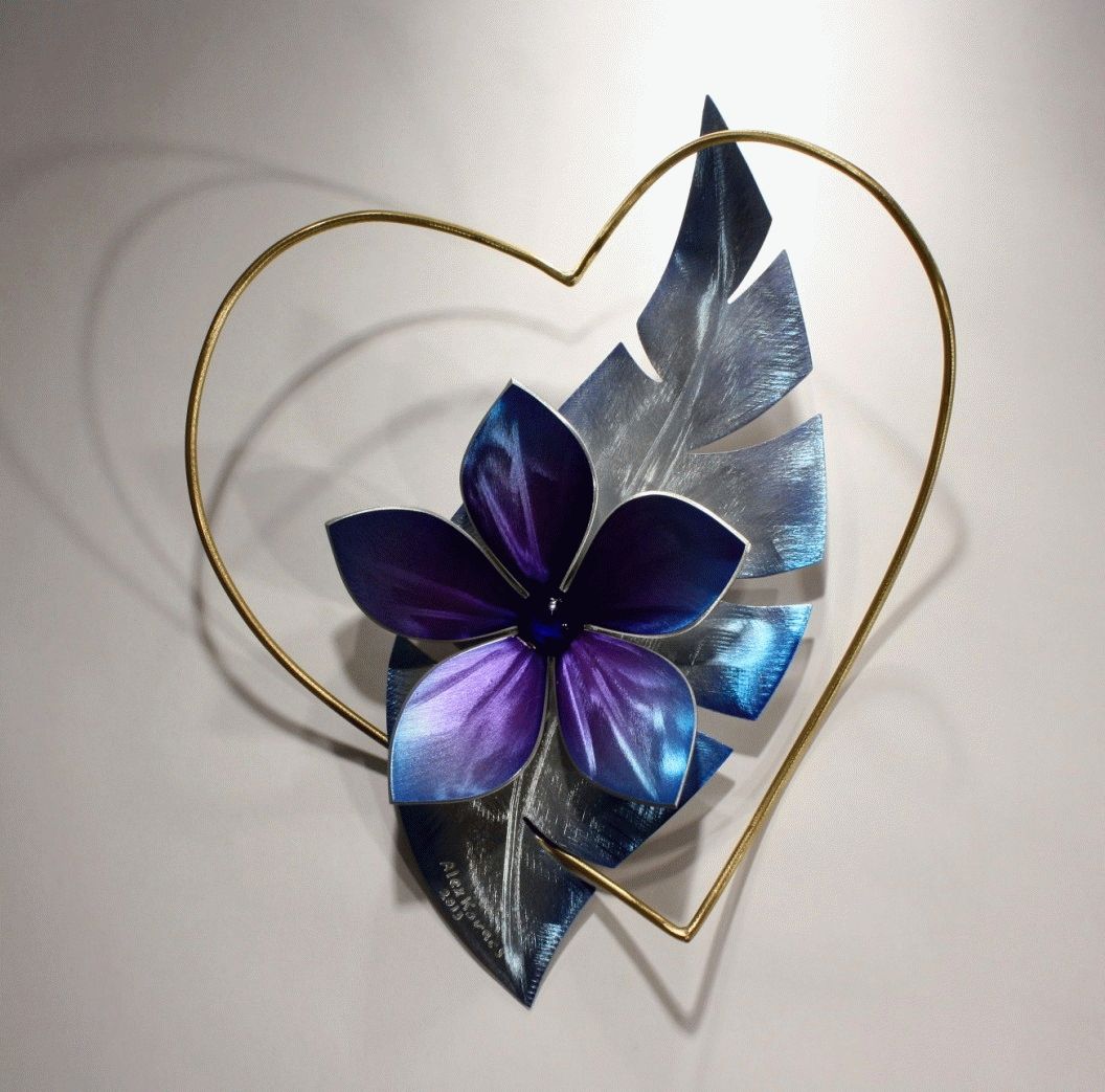 Metal Wall Sculpture, Metal Wall Art, Heart With Flower Love Art Within Purple Flower Metal Wall Art (View 7 of 20)